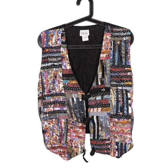 Halsey Collection Jackets & Blazers - VTG Halsey Patchwork Vest M Boho Hippie Toggles Lagenlook Festival Indie TieBack